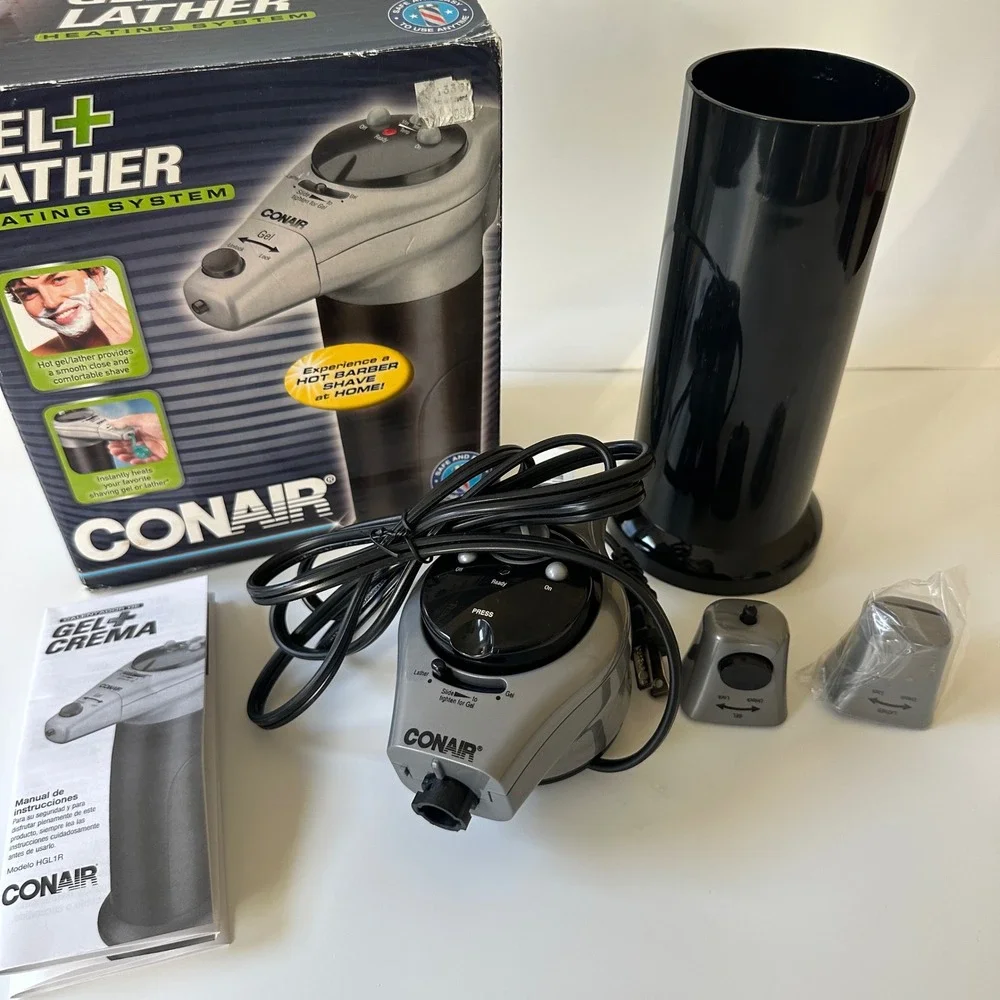 Conair Shaving Gel Lather Heating System HGL1R Black Silver Hot Barber Shave OS